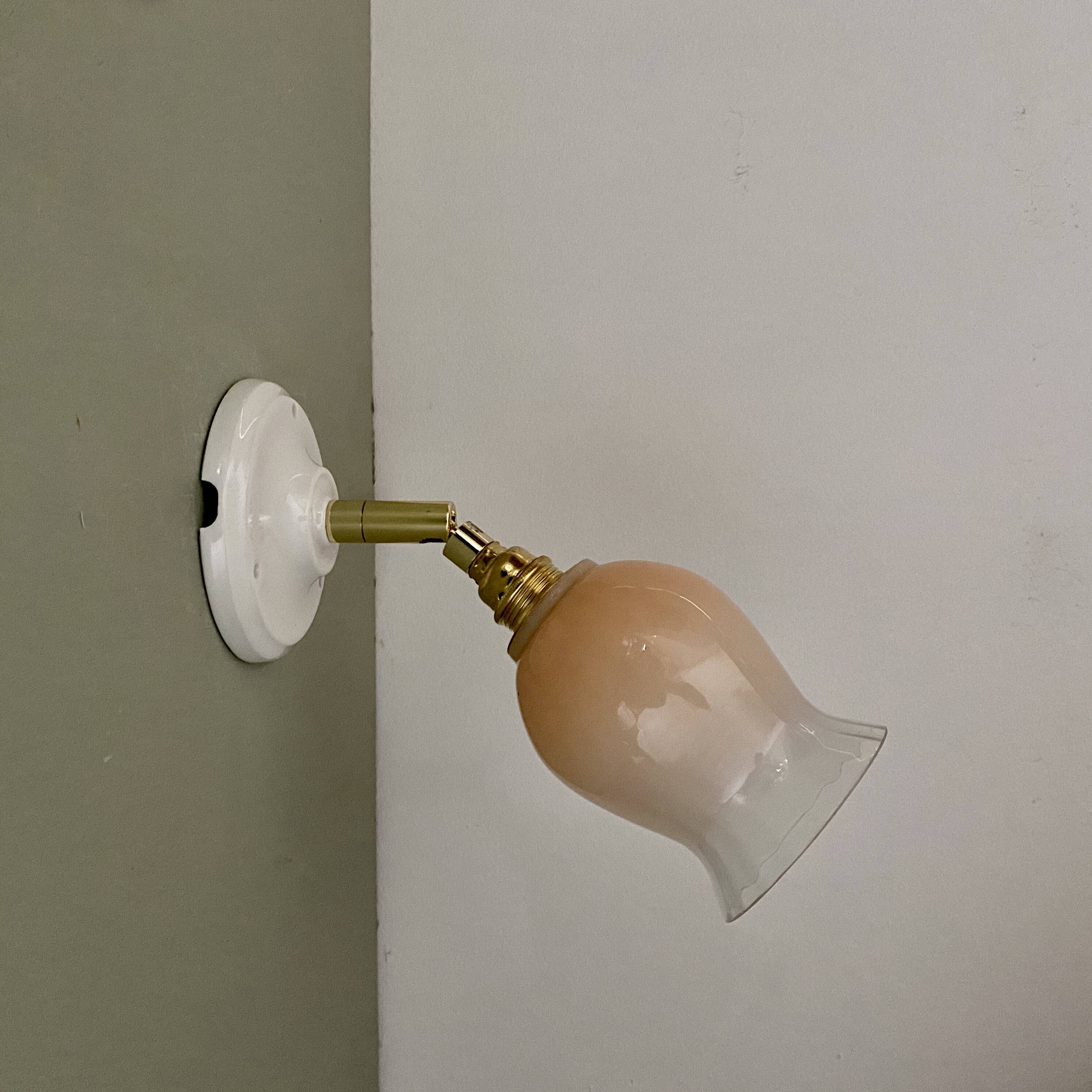 Vintage tulip wall lamp in pink and white glass