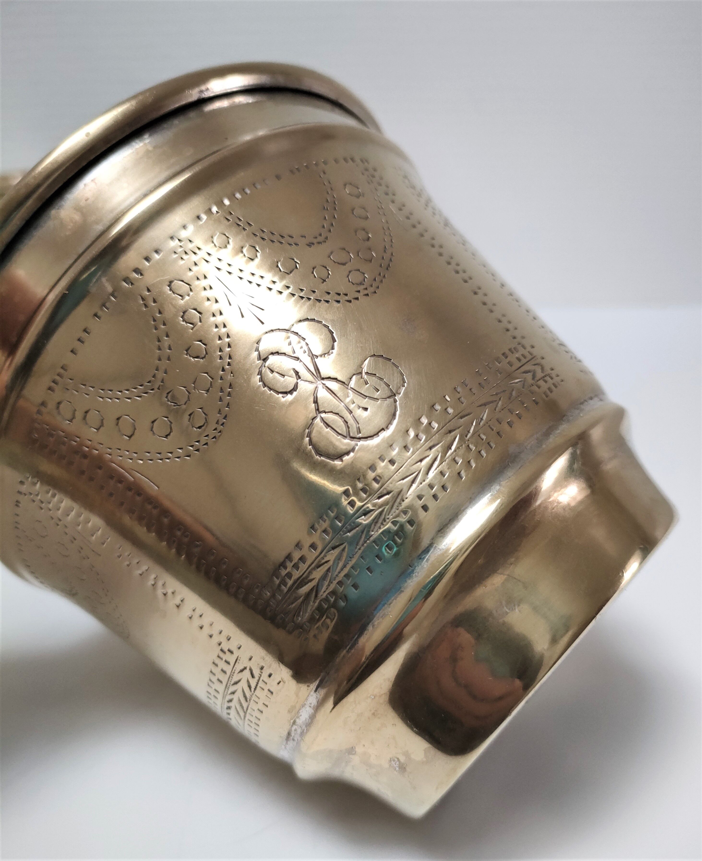 Three pot covers brass silver cover golden patina monogram early twentieth century