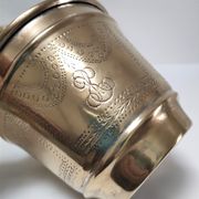 Trois cache-pot laiton couverture argentée patine dorée monogramme début XXème