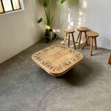 Table basse Roger Capron, modèle Herbiers en hêtre massif, format carré