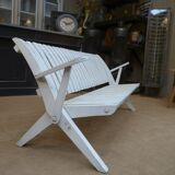 Banc de Jardin pliant en hêtre laqué blanc d'origine vintage  1950