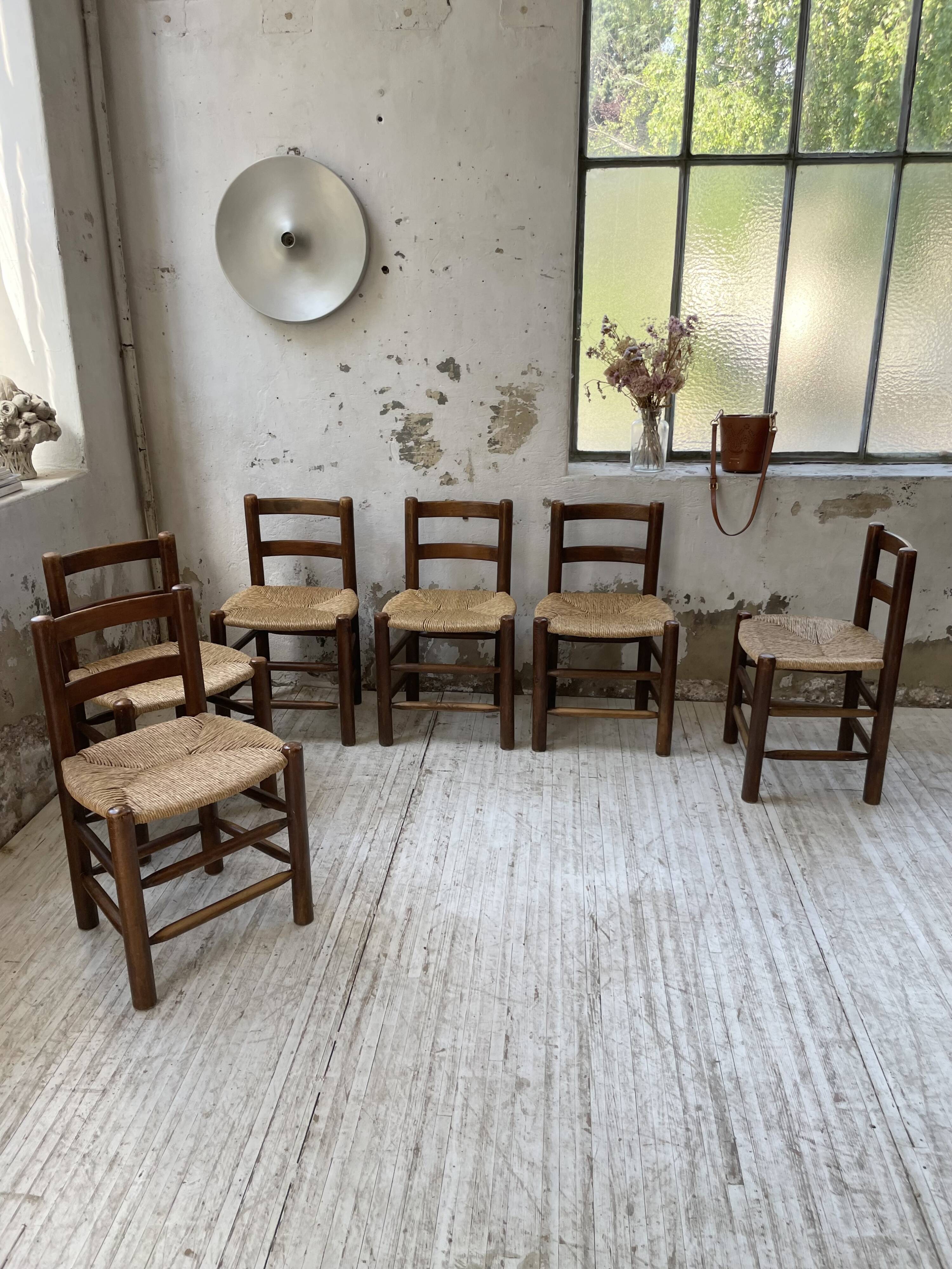 6 straw and oak chairs, mountain furniture