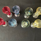 Antique coloured and engraved liquor glasses