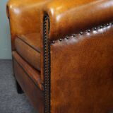 Set of 2 club chairs in black piping sheep leather