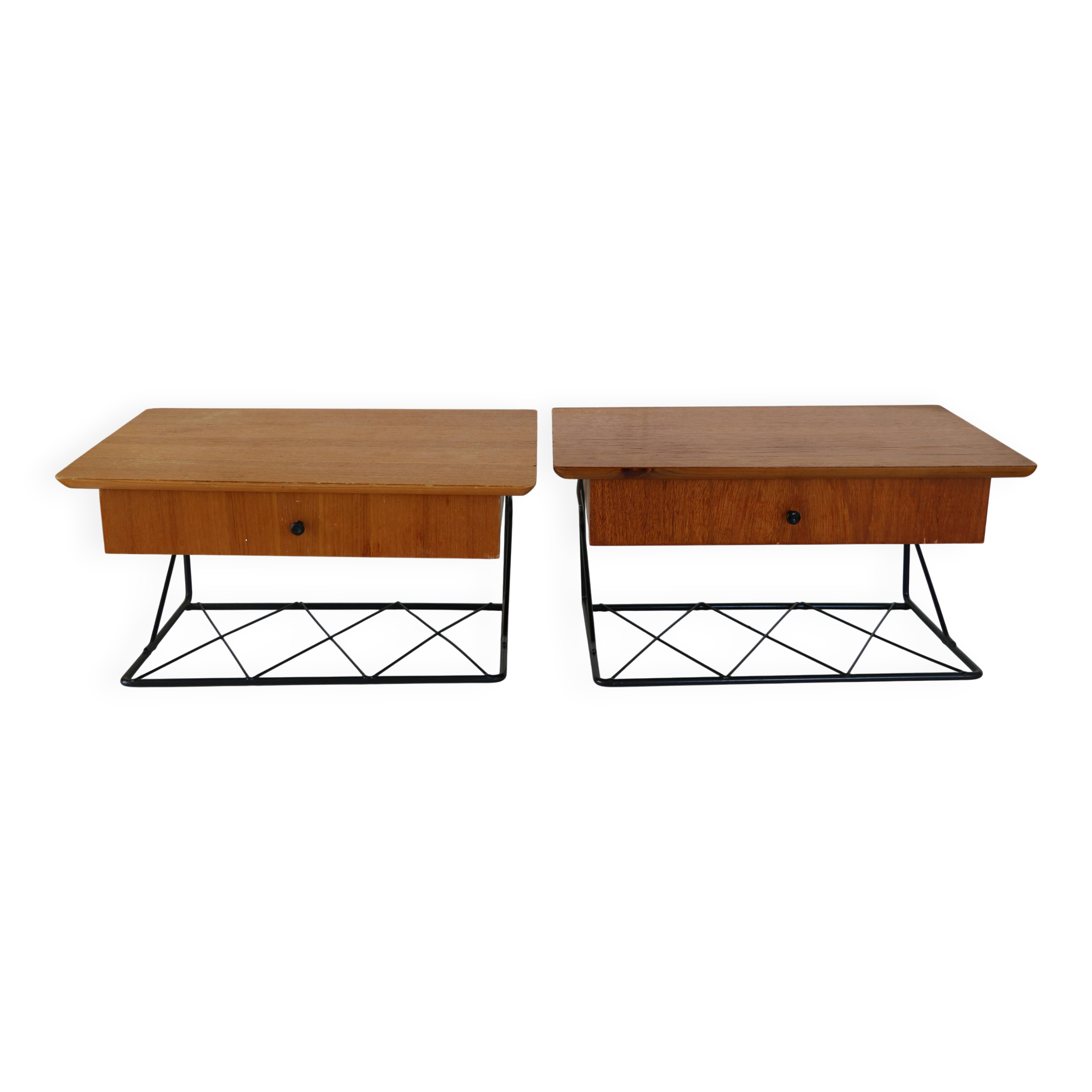 Pair of "string" wall-mounted bedside tables, Scandinavian, 1960.