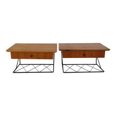 Paire de tables de chevet ''string'' à suspendre/murales scandinaves, 1960