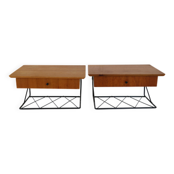 Paire de tables de chevet "string" à suspendre/murales scandinaves, 1960