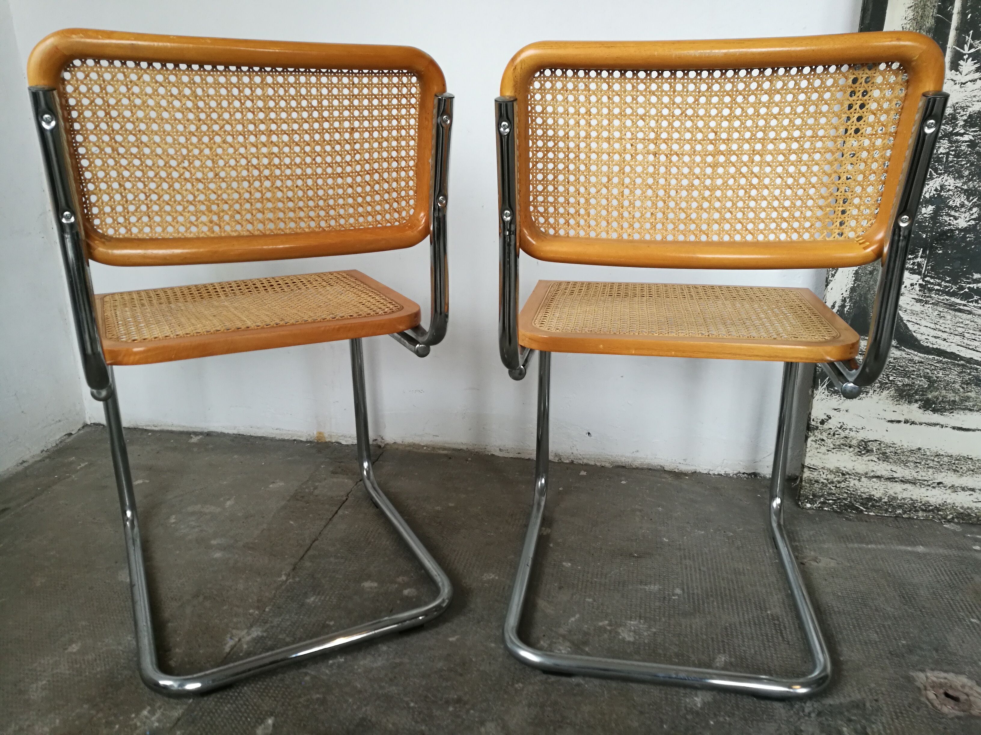 Pair of chairs, canning and chrome tubular metal
