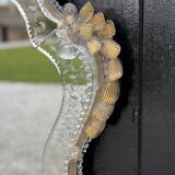 Venetian Murano Glass Mirror, Gilded with Fine Gold, Engraved Mirror, Circa 1950