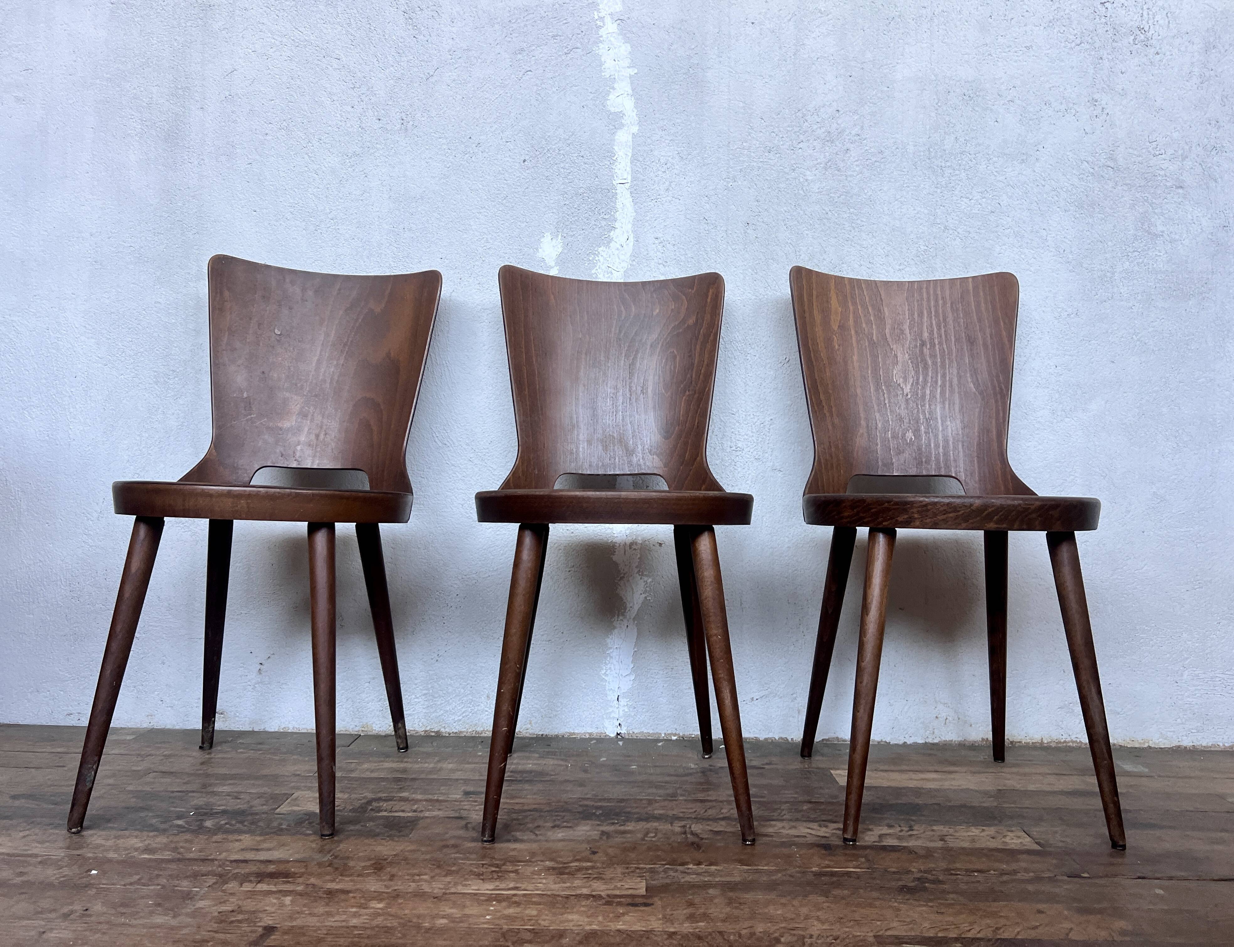 Trio of vintage retro Dove Baumann chairs 1960