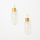 Pair of wall lamps Luigi Caccia Dominioni LP10 brass opaline 1965
