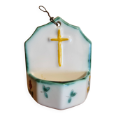 Small antique porcelain holy water font with cross
