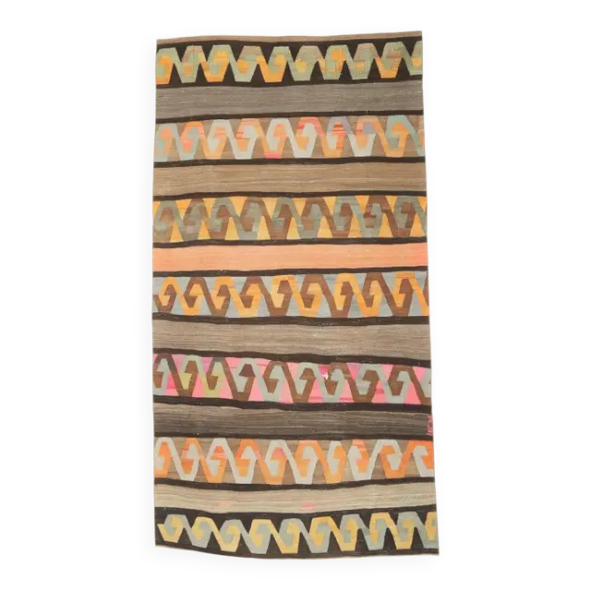 Vintage Turkish Oushak Handmade Wool Cotton Brown Kilim Runner Rug 164x315