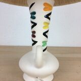 Ceramic lamp 60s and lampshade white wool