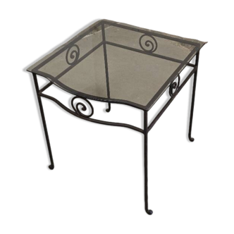 Small side table in wrought iron and smoked glass