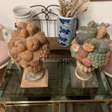 Pair of fruit cup and flowers wood