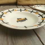 Set of 2 ceramic soup plates décor basket apricots signed Badonviller