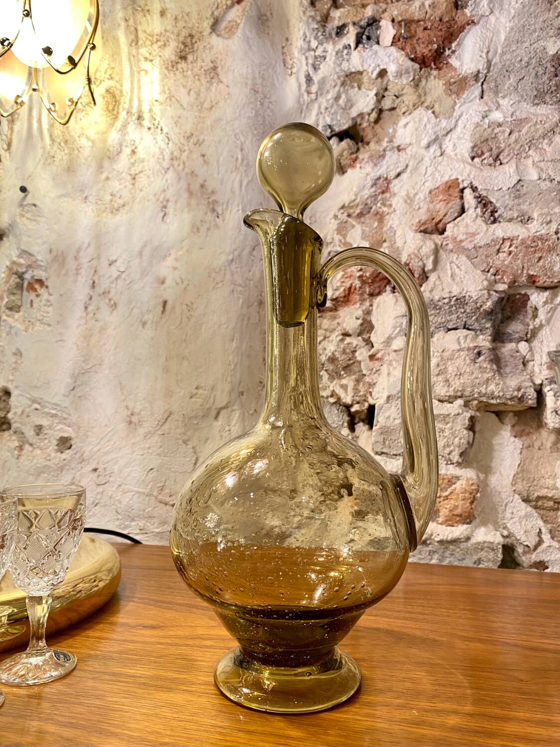Smoked blown glass carafe