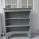 Vintage pearl grey green bookcase, 2 shelves, pitchpin top