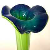 Vintage blown glass vase, twisted, blue and green, height: 39cm