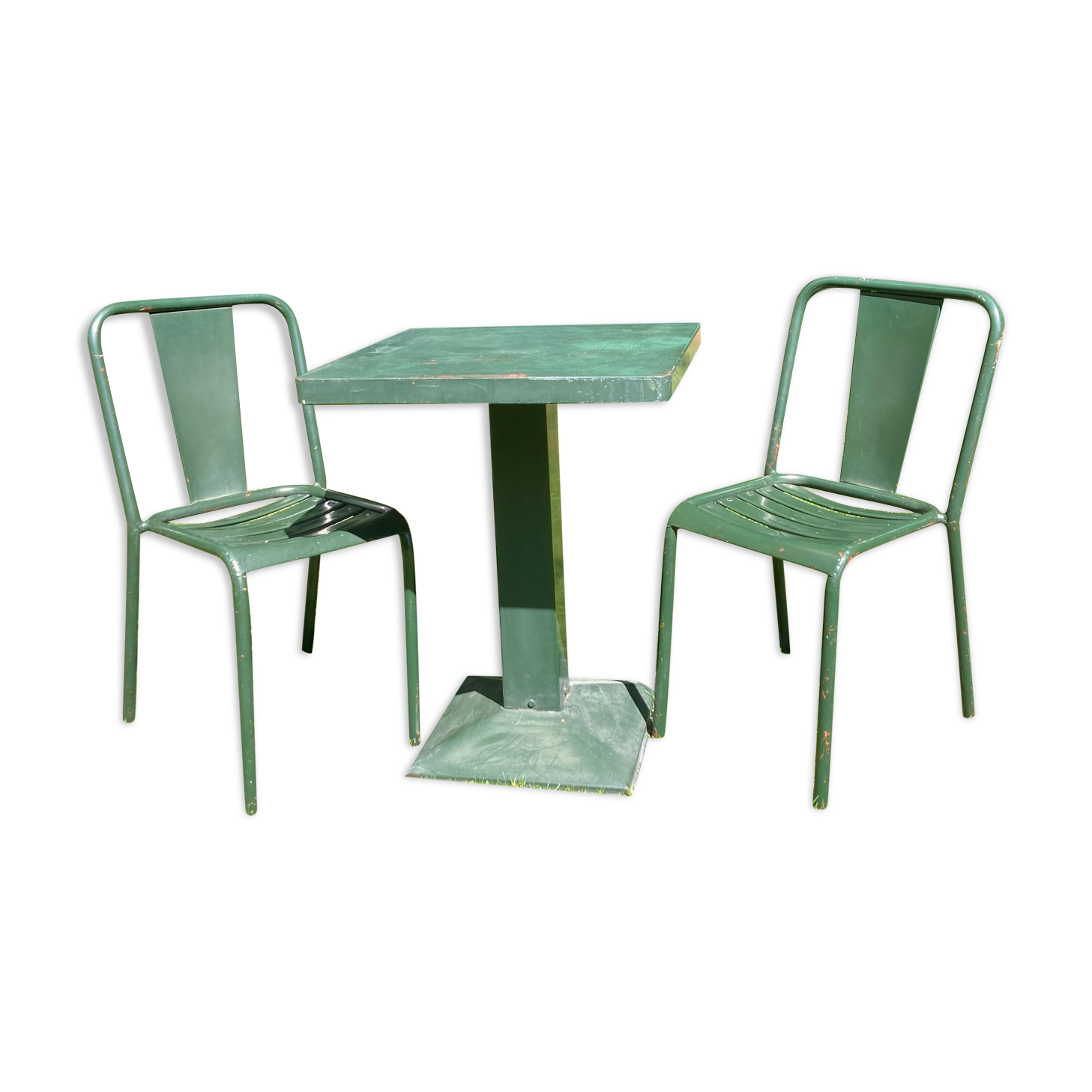 Tolix set, 2 t4 chairs and a Tolix mini kub table