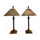 Pair of lamps in patinated gold metal