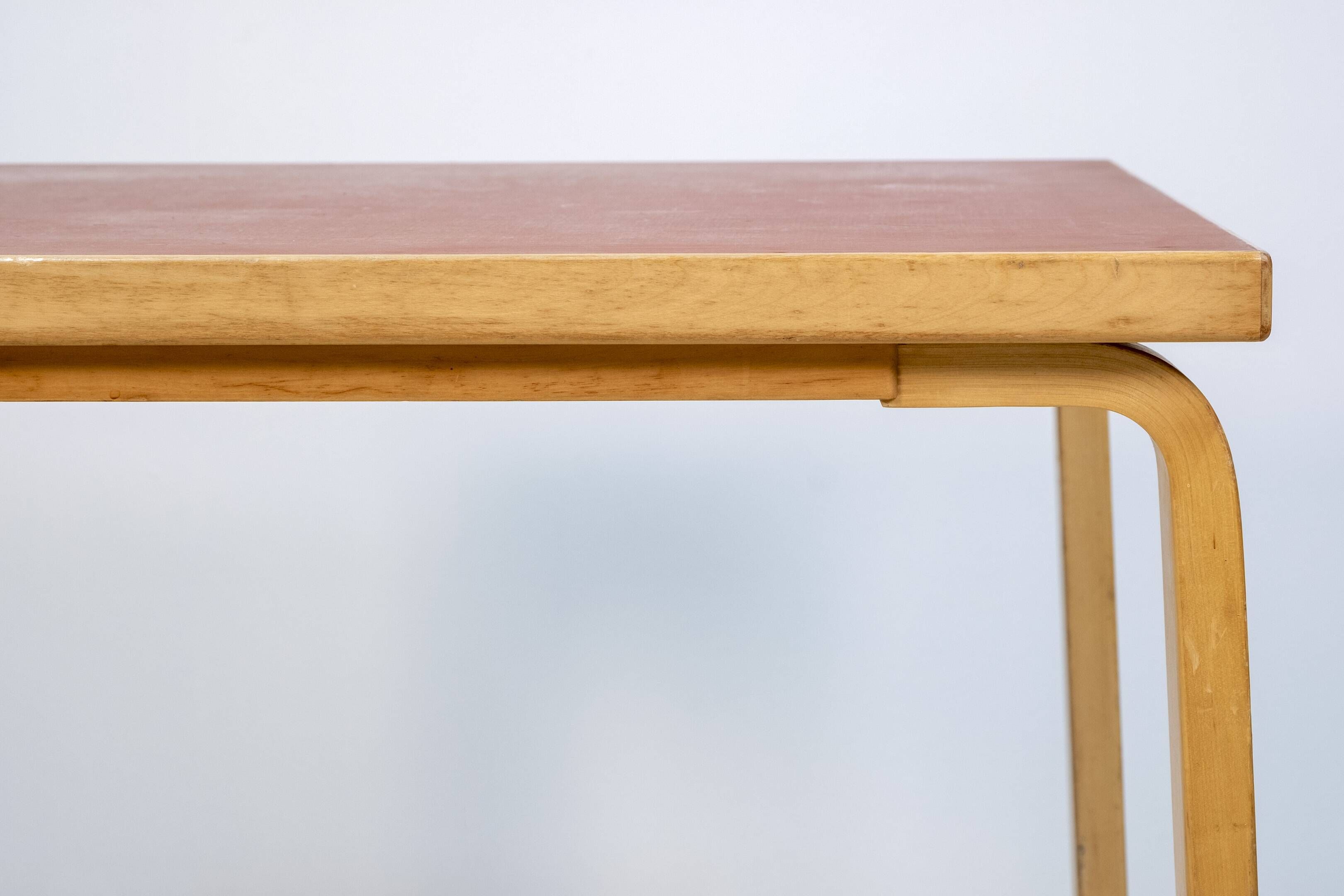 Alvar Aalto Model 81C Square Dining Table in Red Linoleum, Artek, 1970s