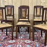 Series of 6 Art Deco chairs in mahogany and leather from the 1930s