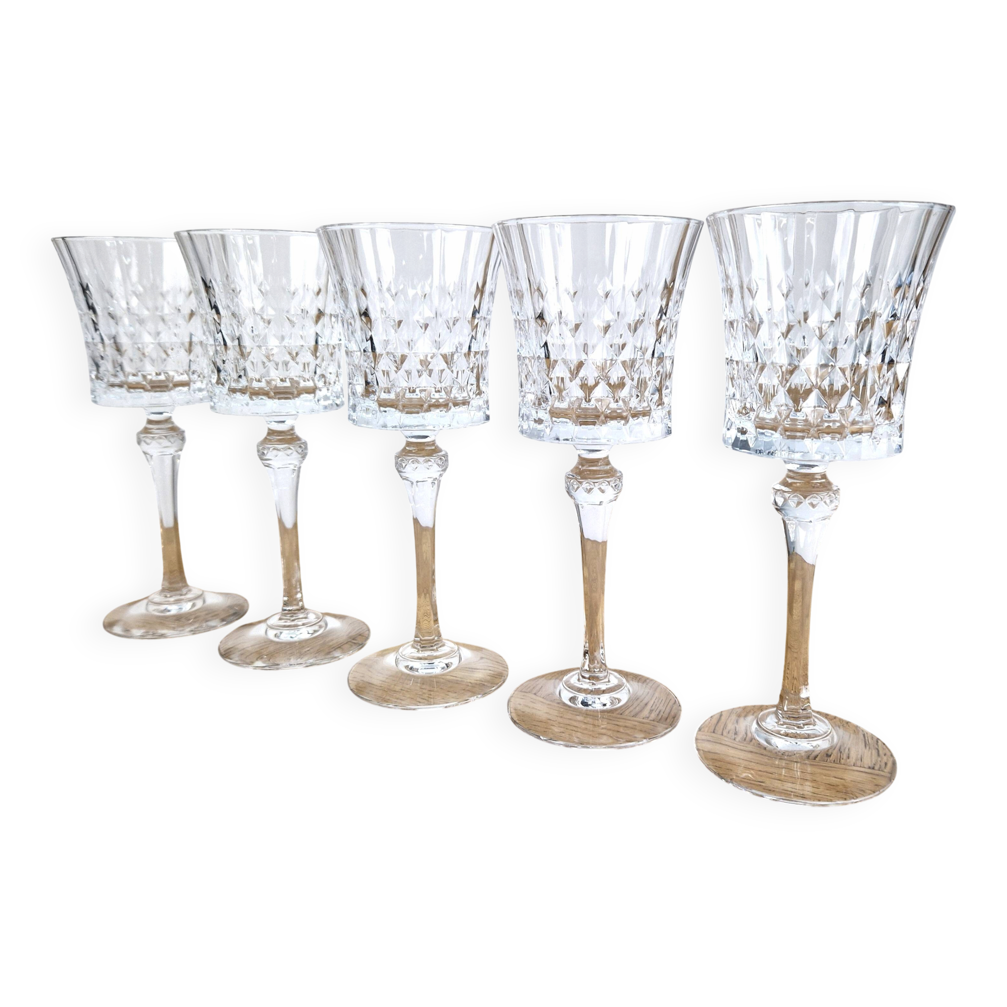 5 crystal stem glasses from Arques model Lady Diamond