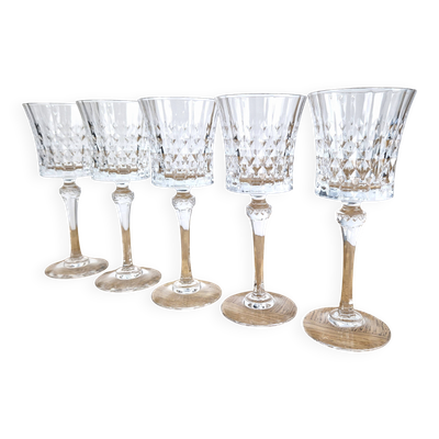 5 Verres à pied cristal d’Arques modèle Lady Diamond