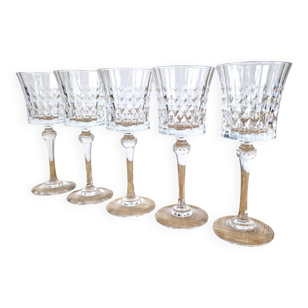 5 Verres à pied cristal d’Arques modèle Lady Diamond