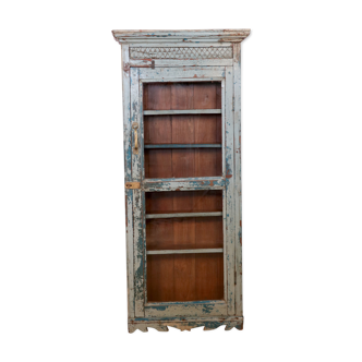 Old art deco wall showcase in burmese teak original blue-gray patina