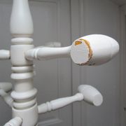 Coat rack parrot solid wood turned white patinated vintage