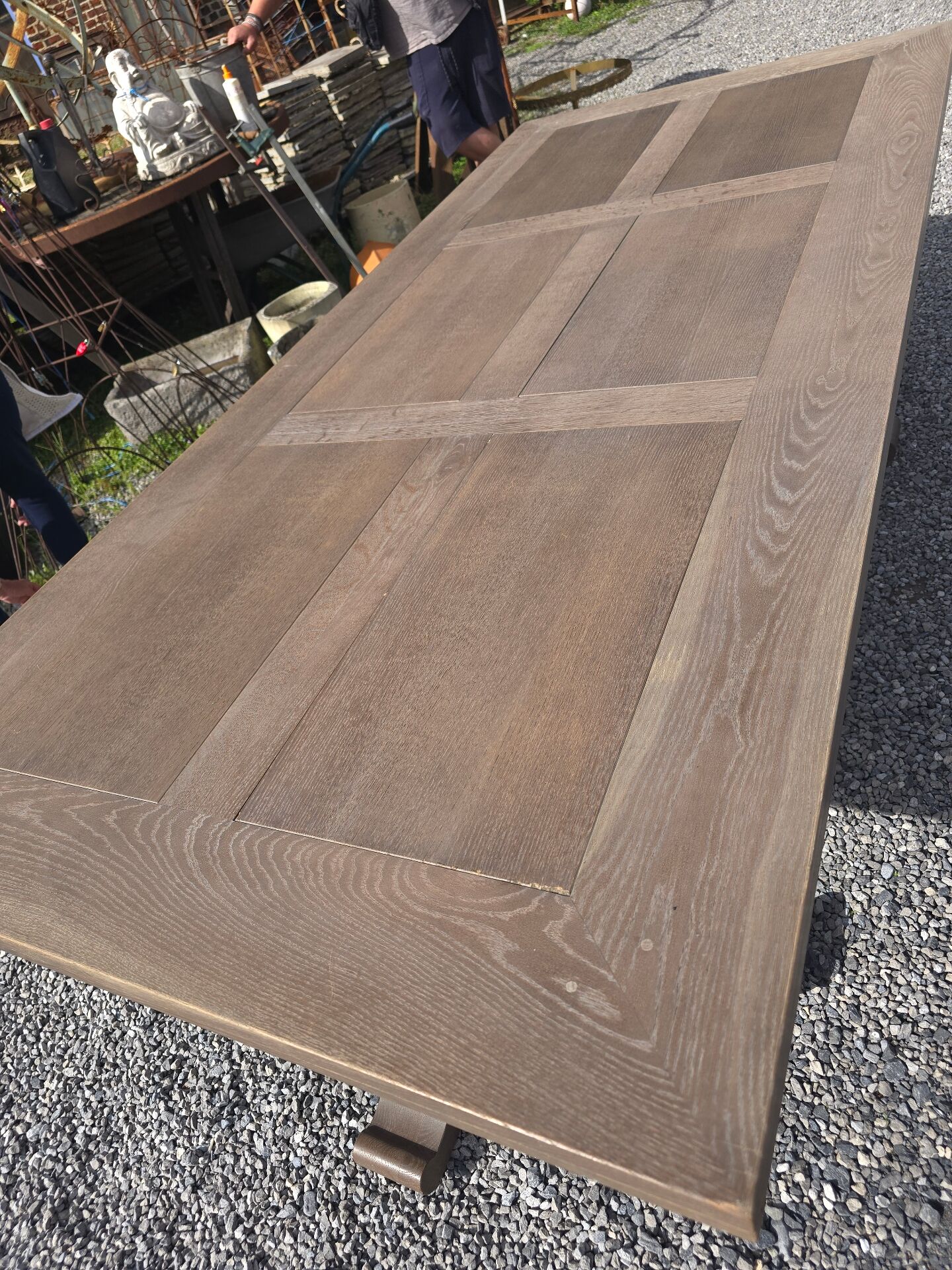 Table de ferme en chêne patiné gris