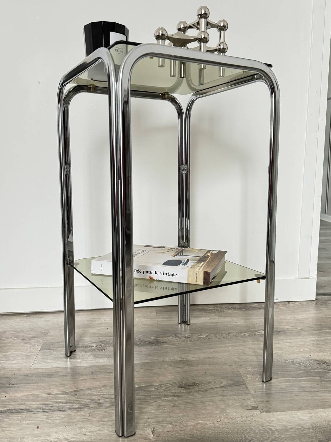 Antique vintage smoked glass side table / end table