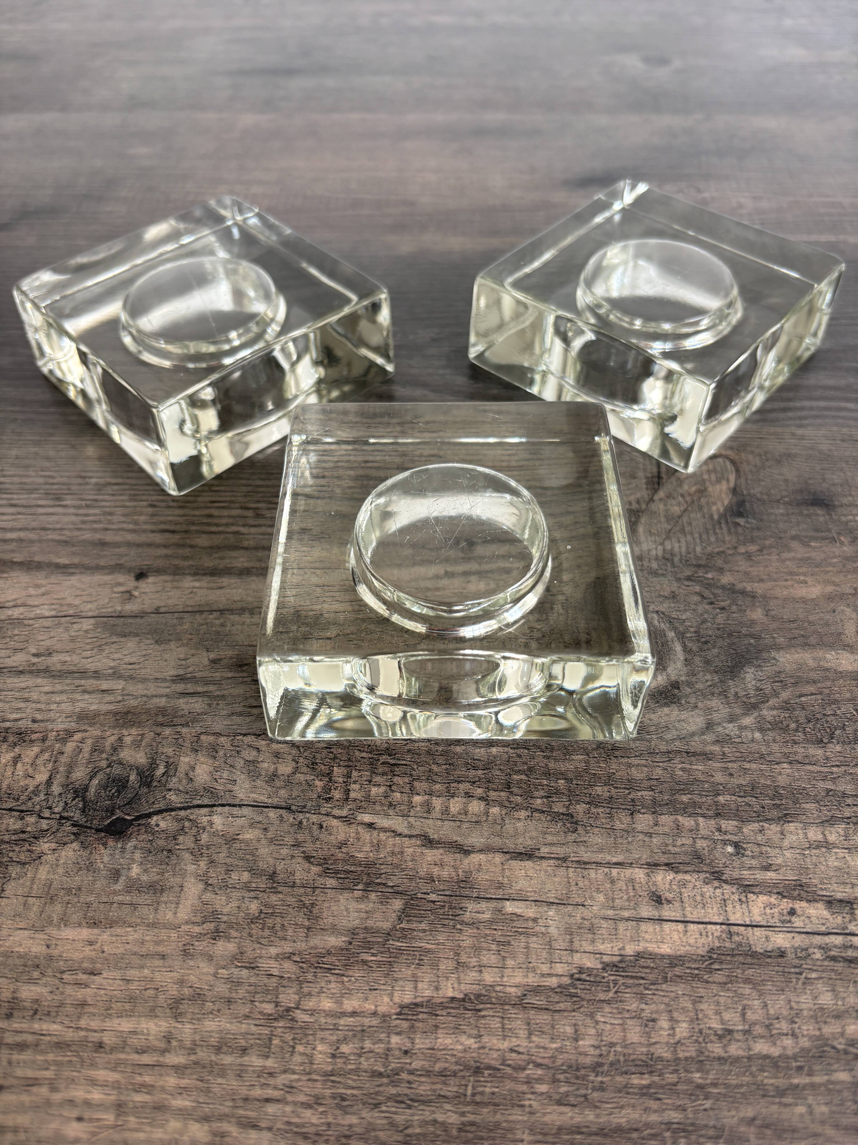 Set of 3 Cubic Glass Candle Holders