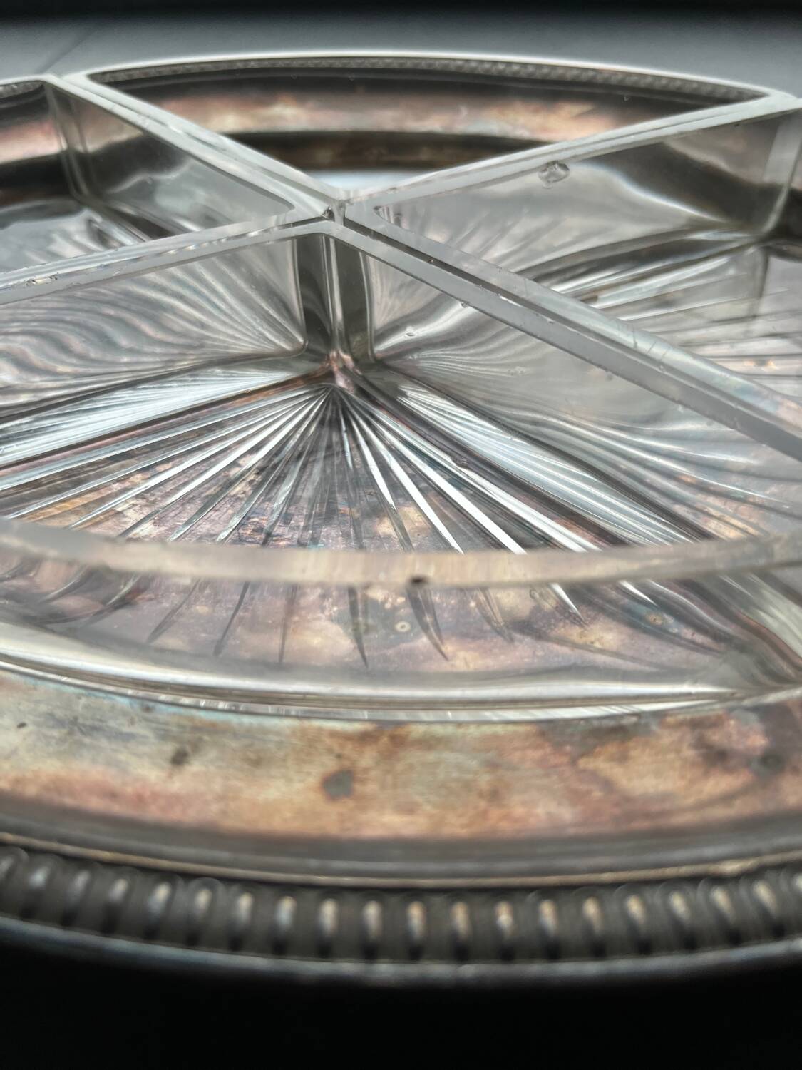 Vintage French-style serving set with 4 cut glass bowls