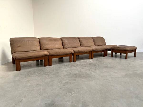 Ensemble de salon / fauteuil / canapé en cuir et chêne Rolf Benz, années 1970
