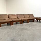 Ensemble de salon / fauteuil / canapé en cuir et chêne Rolf Benz, années 1970