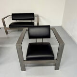 Salon brutaliste fauteuils simili métal design Karl Friedrich Forster