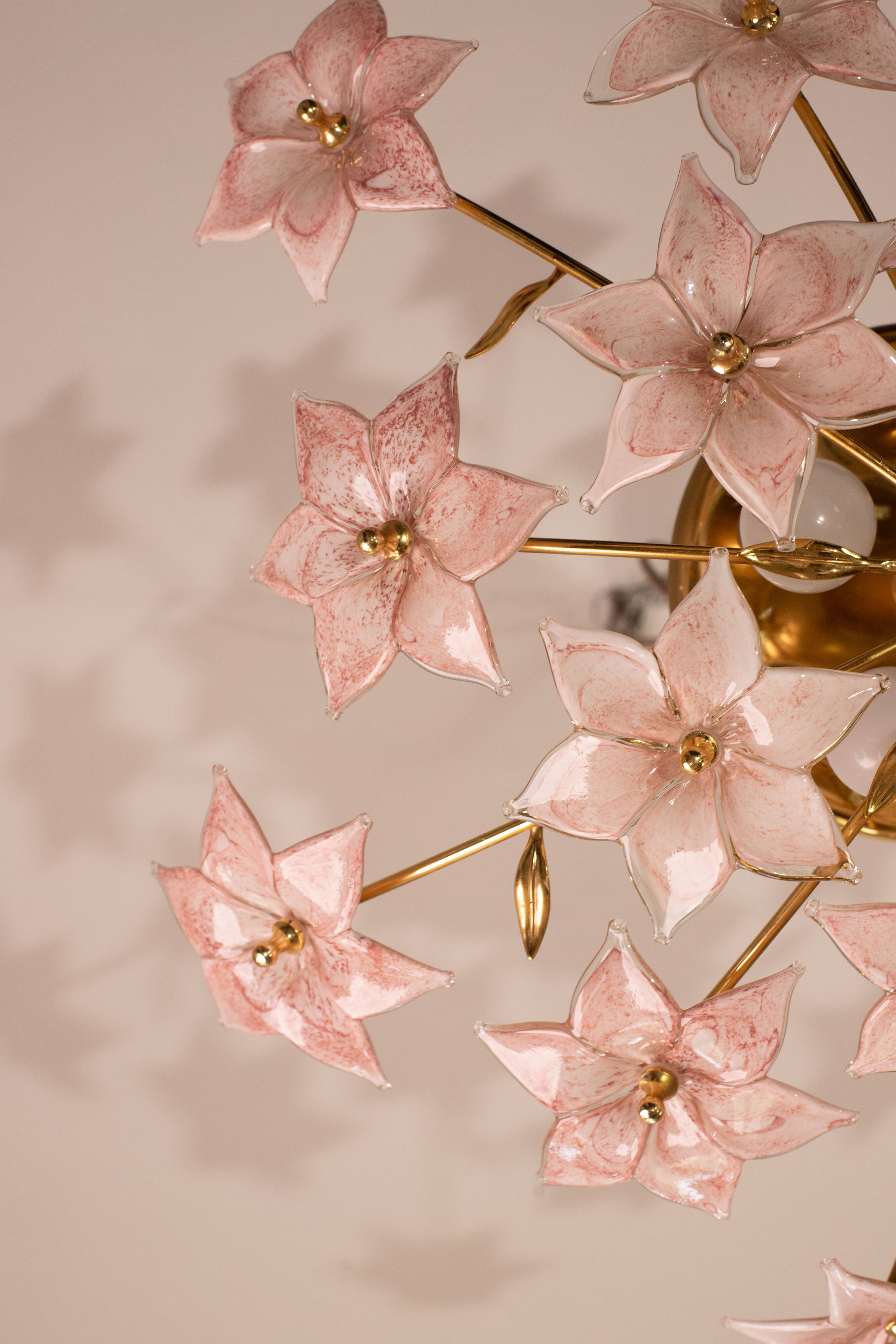 Murano vintage ceiling light pink flowers, 1970s