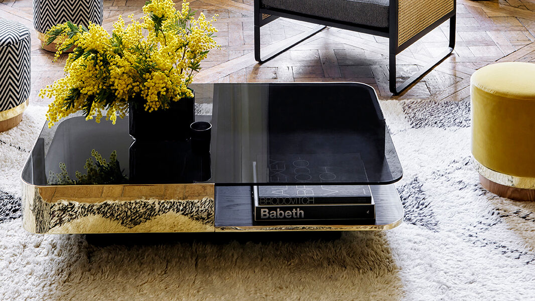 Brass smoked glass lounge coffee table