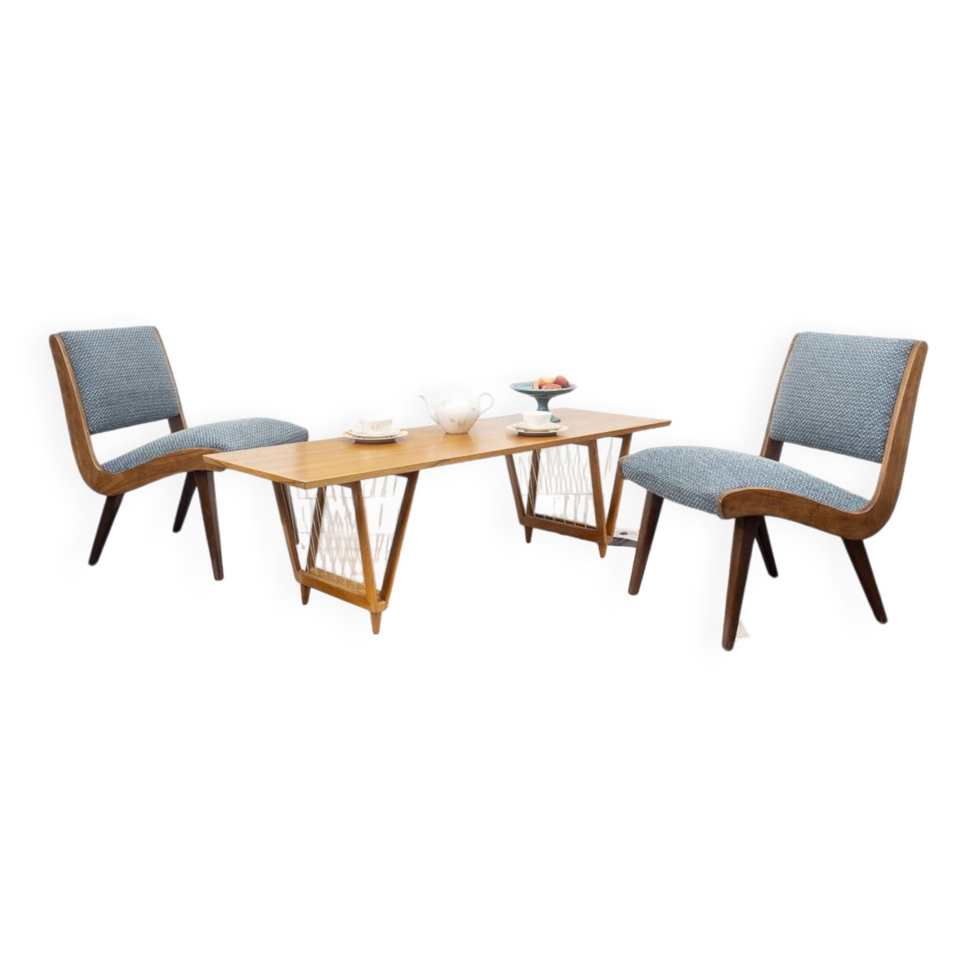 1950s coffee table, walnut, V-shaped legs, restored