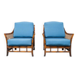 Pair of vintage armchairs in bamboo and Vienna straw 1960s modernism