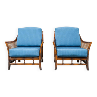 Pair of vintage armchairs in bamboo and Vienna straw 1960s modernism
