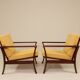Pair of vintage curved beech armchairs, refurbished – Corduroy fabric