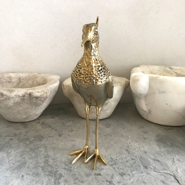 Crested bird in golden brass