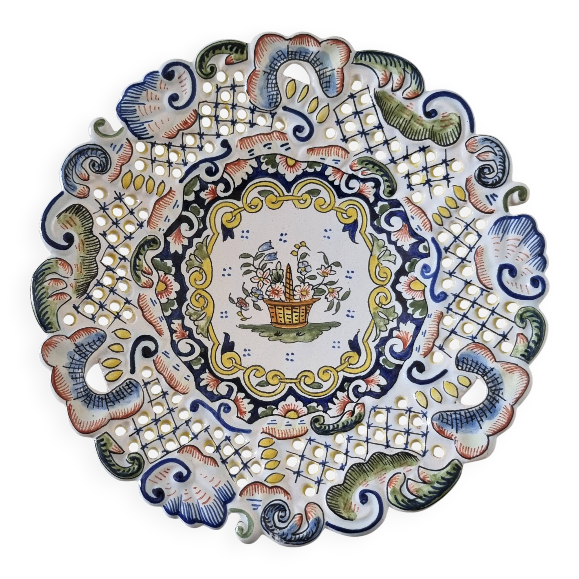 Decorative plate in Rouen earthenware, 19th century