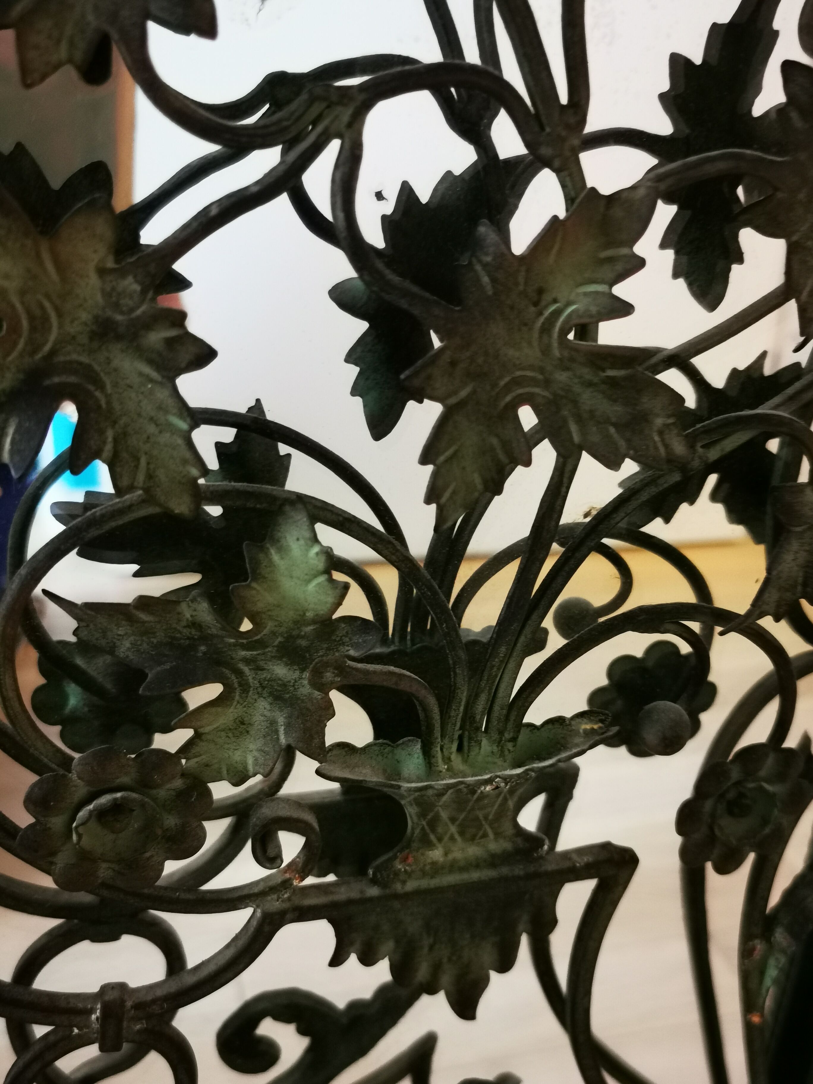 Console and mirror set - wrought iron and marble - 30s