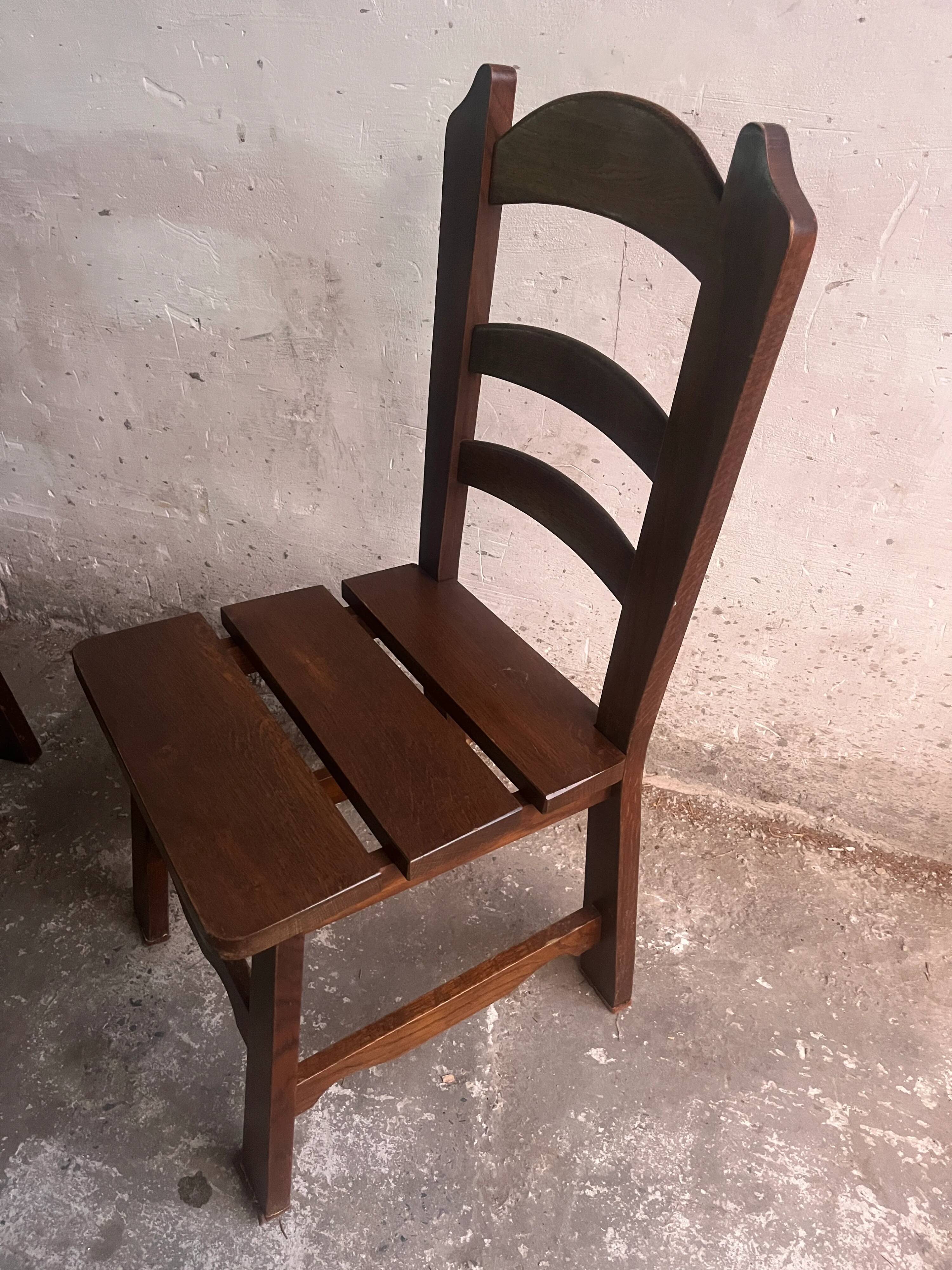Brutalist wooden chairs – set of 10 (1970s)
